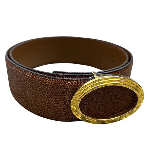 Talbots Italian Glazed Iguana Grain Belt Sz M Brown Leather Bold Luxurious Rare - Picture 1 of 6